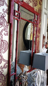 Wall Mirror "Oxbow Red" Greek Key Bamboo Detail