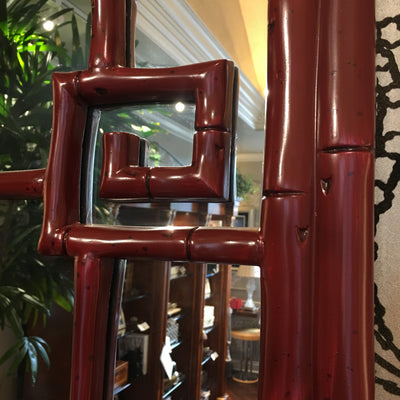 Wall Mirror "Oxbow Red" Greek Key Bamboo Detail