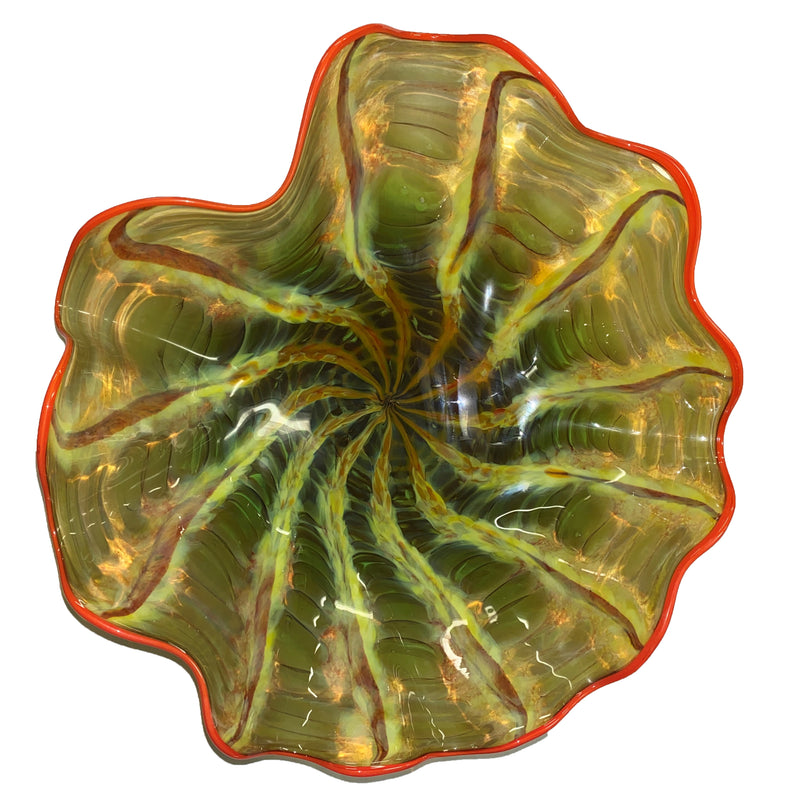 Top View Large Art Glass Blown Bowl by Rollin Karg, Signed by the Artist